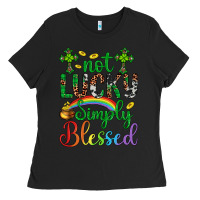 Black Western St. Patrick's Day Cross Not Lucky Simply Blessed Ladies Tee - Artiststas