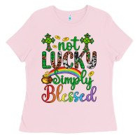 Bubblegum Pink Western St. Patrick's Day Cross Not Lucky Simply Blessed Ladies Tee - Artiststas