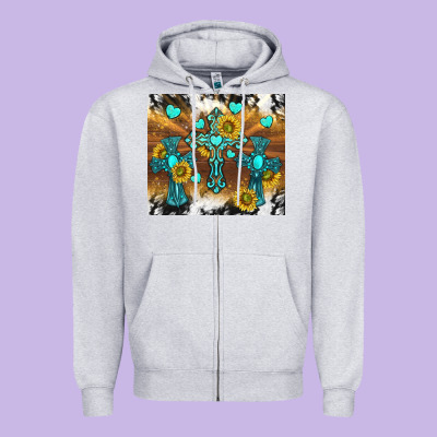 Western Crosses And Sunflowers Zipper Hoodie Designed By Tumblerdesignbyshophia