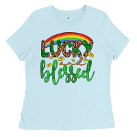 Baby Blue Western St. Patrick's Rainbow Lucky And Blessed Ladies Tee - Artiststas
