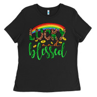 Black Western St. Patrick's Rainbow Lucky And Blessed Ladies Tee - Artiststas