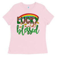 Bubblegum Pink Western St. Patrick's Rainbow Lucky And Blessed Ladies Tee - Artiststas