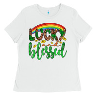 White Western St. Patrick's Rainbow Lucky And Blessed Ladies Tee - Artiststas