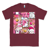 Burgundy Pink Christmas cute snowman Classic Tee - NancyCooperArtShop