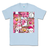 Dusty Blue Pink Christmas cute snowman Classic Tee - NancyCooperArtShop