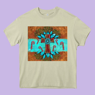 Christmas Cross Gemstone Heavy Core Tee Designed By Adodesignshop