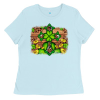 Baby Blue Western Shamrock Cross Leopard Background Ladies Tee - Artiststas