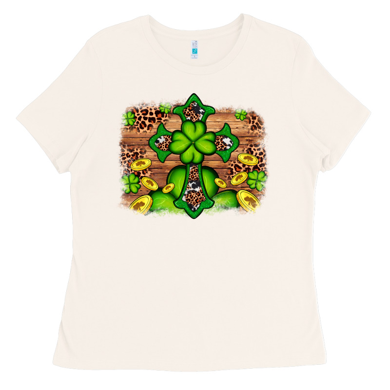 Western Shamrock Cross Leopard Background Ladies Tee by Artiststas | Teevron