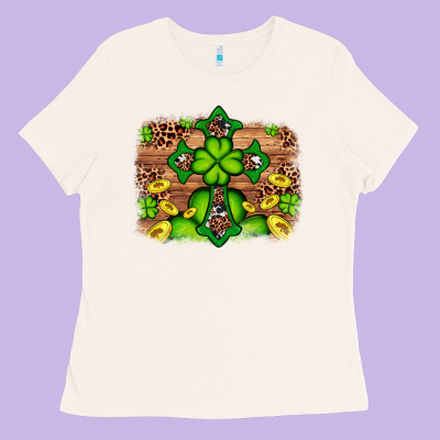 Western Shamrock Cross Leopard Background Ladies Tee Designed By Artiststas