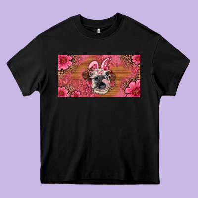 Easter Heifer With Bunny Ears And Glasses License Plate Heavy Core Tee Designed By Artiststas