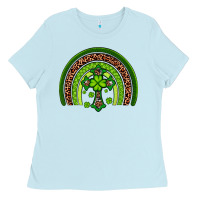 Baby Blue Western Shamrock Cross Rainbow Ladies Tee - Artiststas