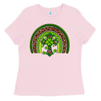 Bubblegum Pink Western Shamrock Cross Rainbow Ladies Tee - Artiststas