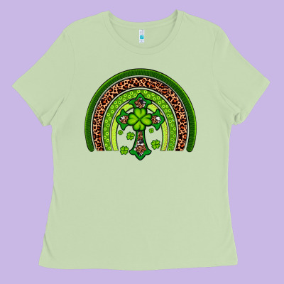 Western Shamrock Cross Rainbow Ladies Tee Designed By Artiststas