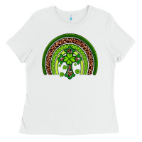 White Western Shamrock Cross Rainbow Ladies Tee - Artiststas