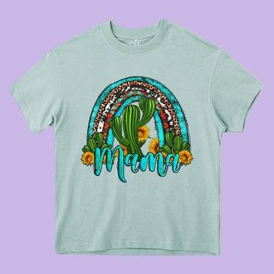 Western Cactus And Sunflower Mama Rainbow Heavy Core Tee Designed By Artiststas