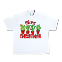 White Merry Christmas Cactuses Urban Heavy Tee - MaliasSmallBusiness