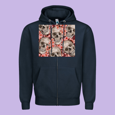 Skulls And Flowers Zipper Hoodie Designed By Tumblerdesignbyshophia