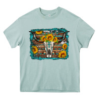 Longhorn Bull Skull Western Turquoise Background Heavy Core Tee | Teevron
