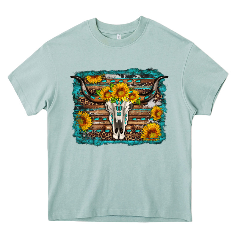 Longhorn Bull Skull Western Turquoise Background Heavy Core Tee by Artiststas | Teevron