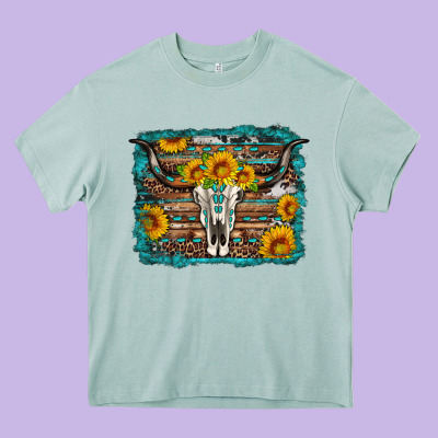 Longhorn Bull Skull Western Turquoise Background Heavy Core Tee Designed By Artiststas
