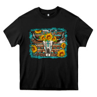 Black longhorn bull skull western turquoise background Heavy Core Tee - Artiststas