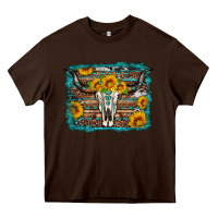 Chocolate Brown longhorn bull skull western turquoise background Heavy Core Tee - Artiststas