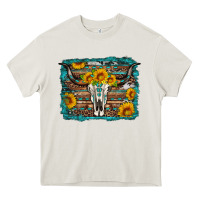 Cream longhorn bull skull western turquoise background Heavy Core Tee - Artiststas