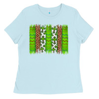 Baby Blue Western St. Patrick's Shamrock Cross Leopard Brushstroke Ladies Tee - Artiststas