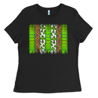 Black Western St. Patrick's Shamrock Cross Leopard Brushstroke Ladies Tee - Artiststas