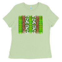 Matcha Western St. Patrick's Shamrock Cross Leopard Brushstroke Ladies Tee - Artiststas