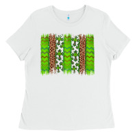 Western St. Patrick's Shamrock Cross Leopard Brushstroke Ladies Tee | Teevron