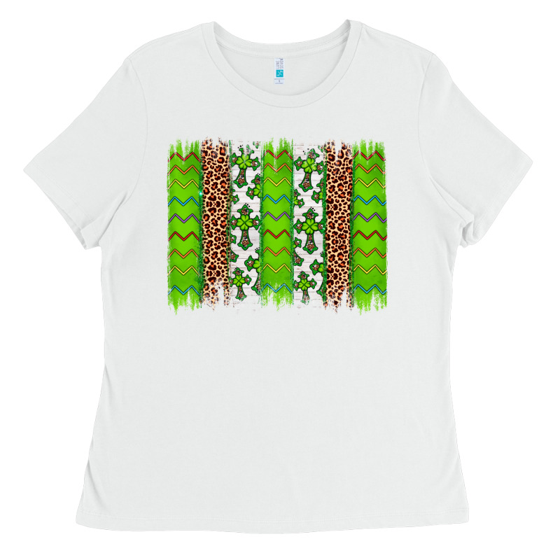 Western St. Patrick's Shamrock Cross Leopard Brushstroke Ladies Tee by Artiststas | Teevron