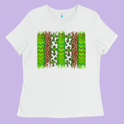 Western St. Patrick's Shamrock Cross Leopard Brushstroke Ladies Tee Designed By Artiststas