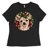 Black Christmas Chihuahua With Buffalo Plaid Ladies Tee - RanaPortraitStore