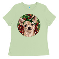 Matcha Christmas Chihuahua With Buffalo Plaid Ladies Tee - RanaPortraitStore
