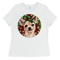 White Christmas Chihuahua With Buffalo Plaid Ladies Tee - RanaPortraitStore