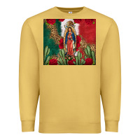 Antique Gold Our Lady Of Guadalupe Mexican Flag Roses Cactus Premium Sweatshirt - FaDigitalArtStudio