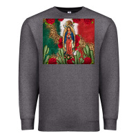 Charcoal Heather Our Lady Of Guadalupe Mexican Flag Roses Cactus Premium Sweatshirt - FaDigitalArtStudio