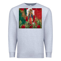 Heather Grey Our Lady Of Guadalupe Mexican Flag Roses Cactus Premium Sweatshirt - FaDigitalArtStudio