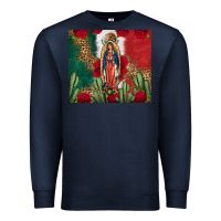 Navy Our Lady Of Guadalupe Mexican Flag Roses Cactus Premium Sweatshirt - FaDigitalArtStudio