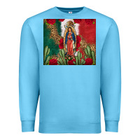 Ocean Blue Our Lady Of Guadalupe Mexican Flag Roses Cactus Premium Sweatshirt - FaDigitalArtStudio