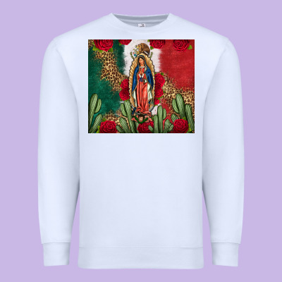 Our Lady Of Guadalupe Mexican Flag Roses Cactus Premium Sweatshirt Designed By Fadigitalartstudio