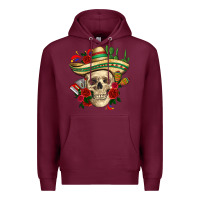 Burgundy Di de los muertos with roses Mexico Premium Hoodie - HowdyJamesFarm