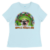 Baby Blue Western Happy St. Patrick's Day Cow Rainbow Ladies Tee - Artiststas