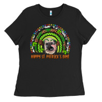 Black Western Happy St. Patrick's Day Cow Rainbow Ladies Tee - Artiststas