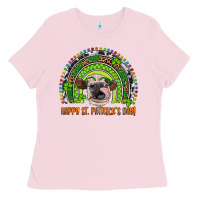 Bubblegum Pink Western Happy St. Patrick's Day Cow Rainbow Ladies Tee - Artiststas