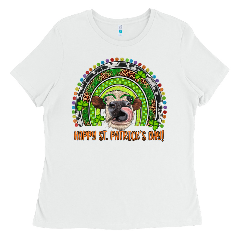 Western Happy St. Patrick's Day Cow Rainbow Ladies Tee by Artiststas | Teevron