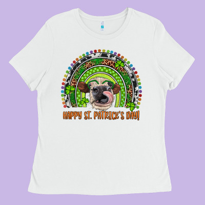Western Happy St. Patrick's Day Cow Rainbow Ladies Tee Designed By Artiststas