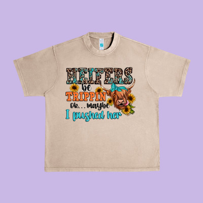 Heifers Be Trippin Ok Maybe I Pushed Her Urban Heavy Tee Designed By Jahusdesignshop