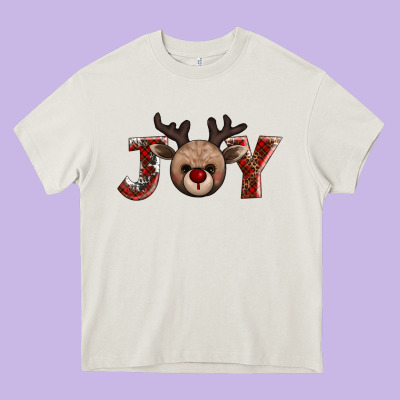 Joy Reindeer Heavy Core Tee Designed By Adodesignshop